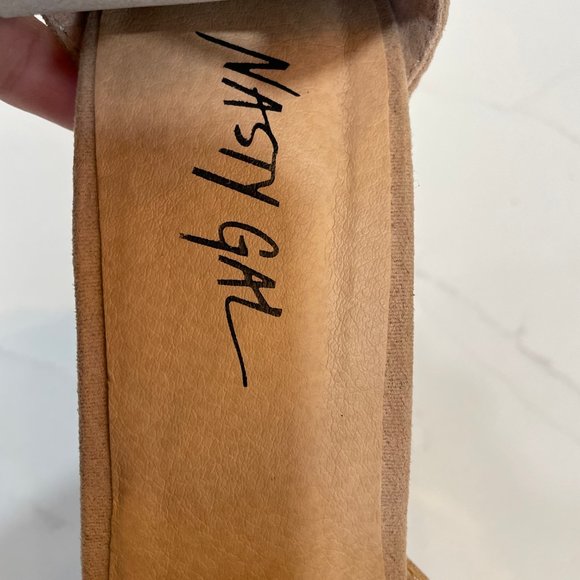 Nasty Gal Raft Heel Womens 7.5 Beige Sexy Ankle Tie Lace Up High Pointed Toe - Picture 7 of 8